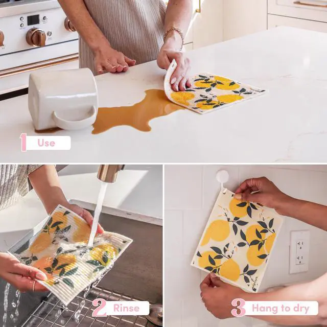 Alt view image 4 of 7 - Swedish Dishcloths for Kitchen, 2 Reusable Paper Towels, 1 Hook