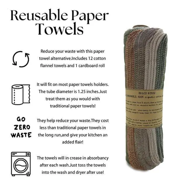 Alt view image 4 of 6 - Reusable Paper Towel Rolls 20 Pack,Washable Napkin Cloth Value Set of 4 Colors 20 Pack of Paperless Towel-100% Cotton, Super Soft, Absorbent Made to Last (Solid Color A)