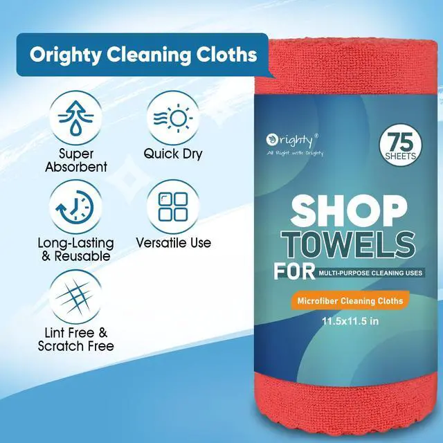 Alt view image 2 of 7 - Microfiber Cleaning Cloths, 75 Sheets Shop Towels, Reusable Paper Towels Shop Rags, Washable Microfiber Towel Roll Cleaning Rags for Cars, House, Kitchen, 11.5 x 11.5, Red