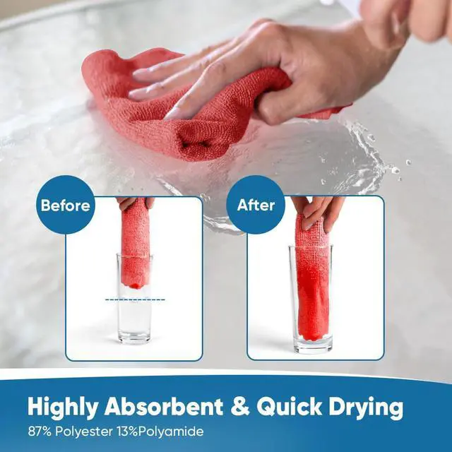 Alt view image 5 of 7 - Microfiber Cleaning Cloths, 75 Sheets Shop Towels, Reusable Paper Towels Shop Rags, Washable Microfiber Towel Roll Cleaning Rags for Cars, House, Kitchen, 11.5 x 11.5, Red
