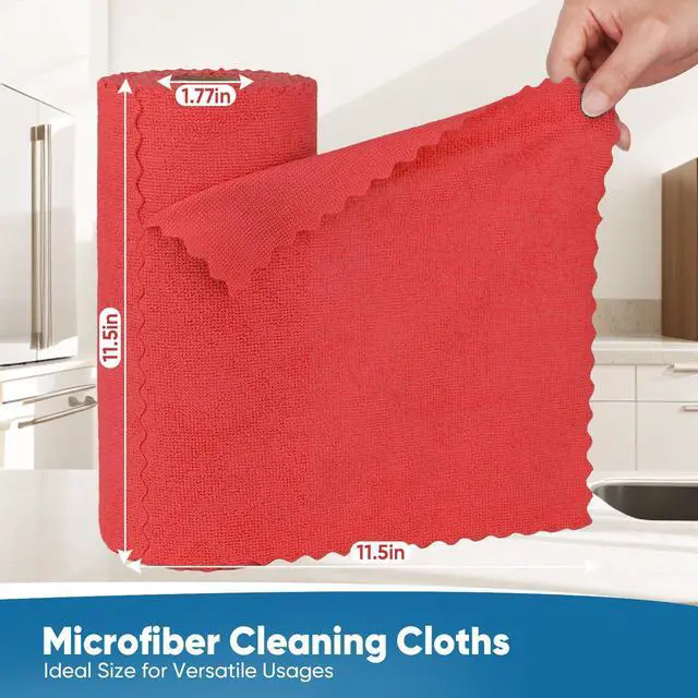 Alt view image 4 of 7 - Microfiber Cleaning Cloths, 75 Sheets Shop Towels, Reusable Paper Towels Shop Rags, Washable Microfiber Towel Roll Cleaning Rags for Cars, House, Kitchen, 11.5 x 11.5, Red