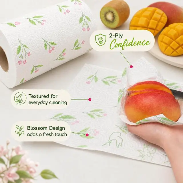 Alt view image 4 of 7 - Kitchen Paper Towels, Blossom Design, XXL Roll, 120 Sheets, White