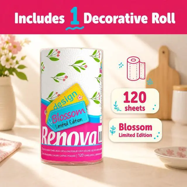 Alt view image 5 of 7 - Kitchen Paper Towels, Blossom Design, XXL Roll, 120 Sheets, White