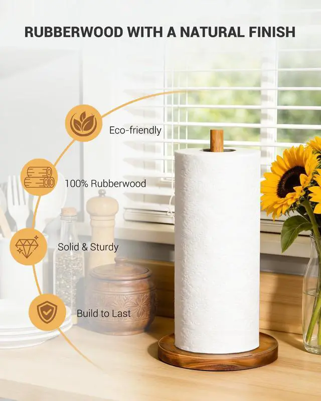 Alt view image 5 of 7 - Paper Towel Holder Countertop, Wooden Standing Paper Towel Roll Stand for Rustic Farmhouse & Cottagecore Decor, Kitchen Bathroom Essential, Brown