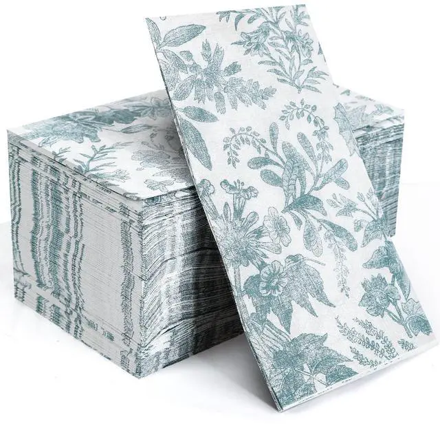 Main image of 100 pack Floral Disposable Bathroom NapkinsPaper Napkins Decorativepaper hand towels for bathroomDessert Napkins Folded 7.8 x 4.3 Inches Disposable Napkins for Dinner Baby Shower