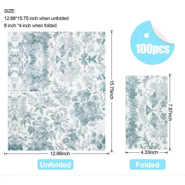 Alt view image 2 of 7 - 100 pack Floral Disposable Bathroom NapkinsPaper Napkins Decorativepaper hand towels for bathroomDessert Napkins Folded 7.8 x 4.3 Inches Disposable Napkins for Dinner Baby Shower