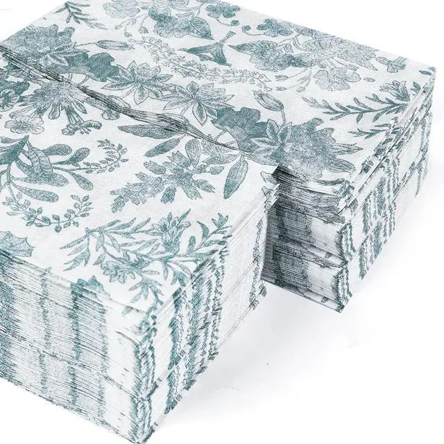 Alt view image 7 of 7 - 100 pack Floral Disposable Bathroom NapkinsPaper Napkins Decorativepaper hand towels for bathroomDessert Napkins Folded 7.8 x 4.3 Inches Disposable Napkins for Dinner Baby Shower