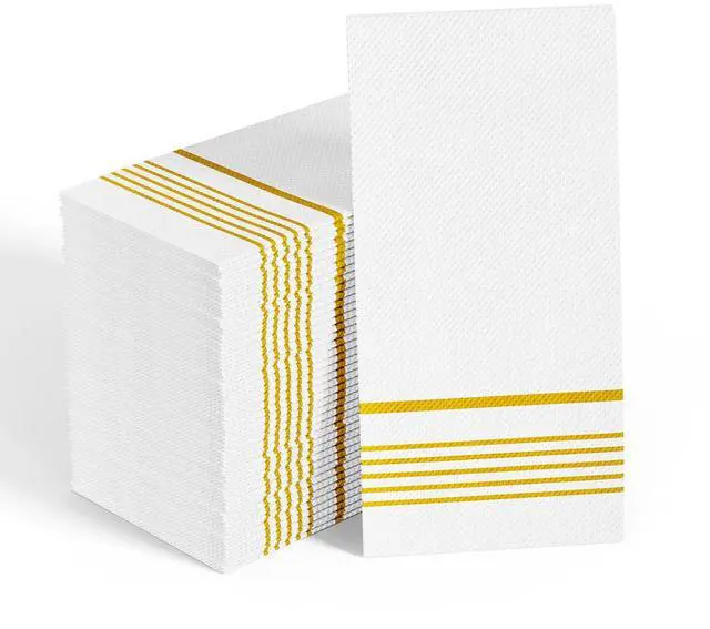 Main image of 200 Paper Dinner Napkins, 2 Ply Gold and White Guest Hand Towels for Party