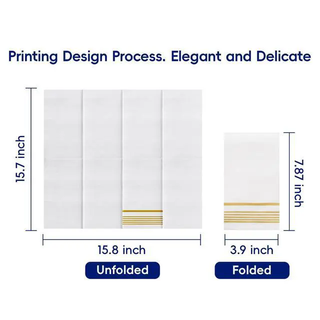 Alt view image 2 of 7 - 200 Paper Dinner Napkins, 2 Ply Gold and White Guest Hand Towels for Party