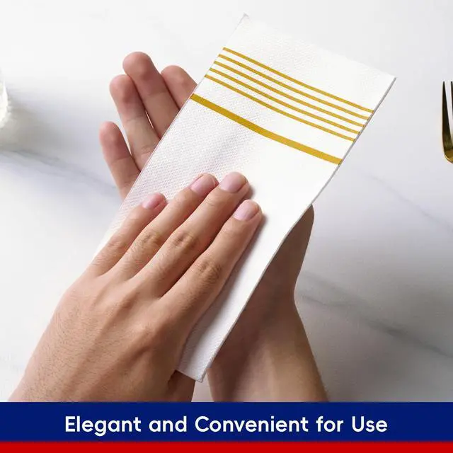 Alt view image 7 of 7 - 200 Paper Dinner Napkins, 2 Ply Gold and White Guest Hand Towels for Party