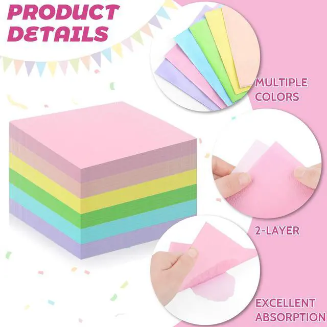 Alt view image 3 of 7 - 120 Pcs Pastel Cocktail Napkins 2 Ply Disposable Paper, 6 Colors