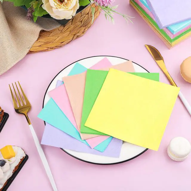Alt view image 4 of 7 - 120 Pcs Pastel Cocktail Napkins 2 Ply Disposable Paper, 6 Colors