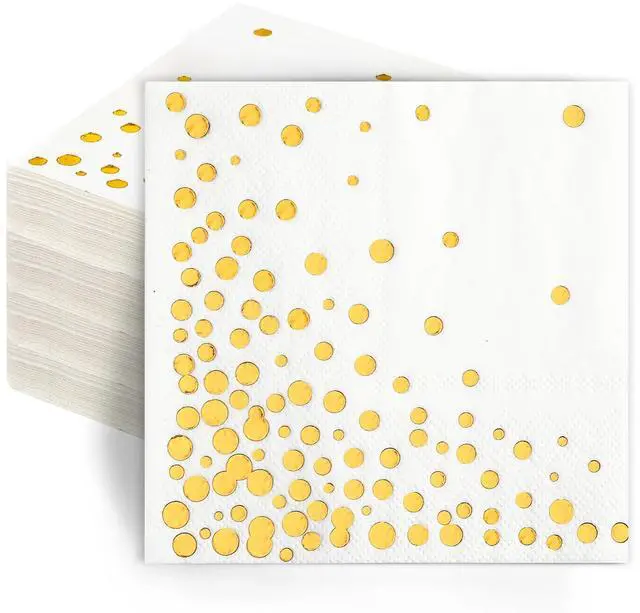 Main image of 100 Pcs Gold Cocktail Napkins, 3-Ply, 5 x 5 Inches, White