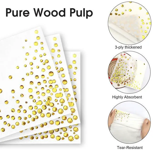 Alt view image 3 of 7 - 100 Pcs Gold Cocktail Napkins, 3-Ply, 5 x 5 Inches, White