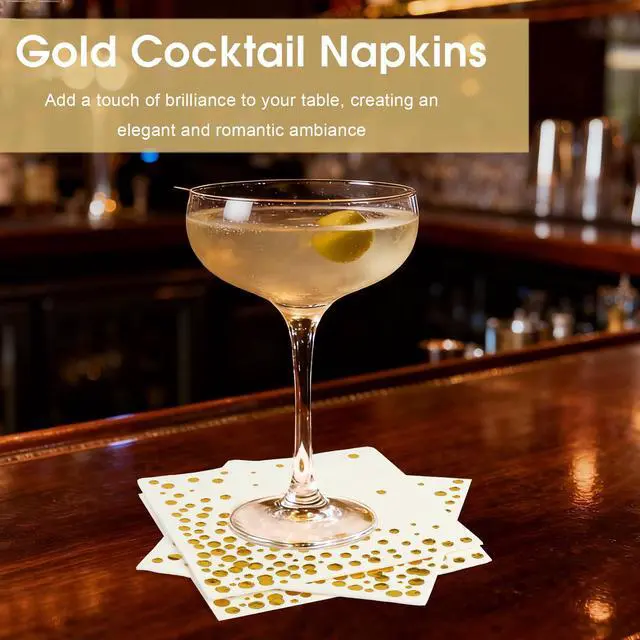 Alt view image 4 of 7 - 100 Pcs Gold Cocktail Napkins, 3-Ply, 5 x 5 Inches, White
