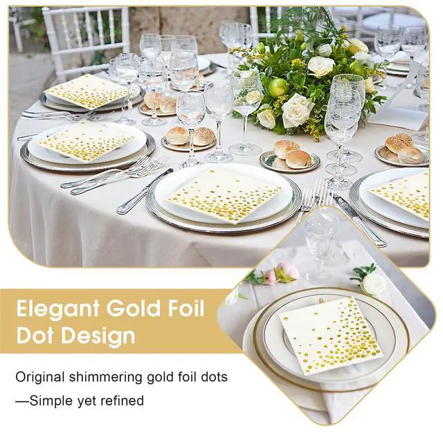 Alt view image 5 of 7 - 100 Pcs Gold Cocktail Napkins, 3-Ply, 5 x 5 Inches, White