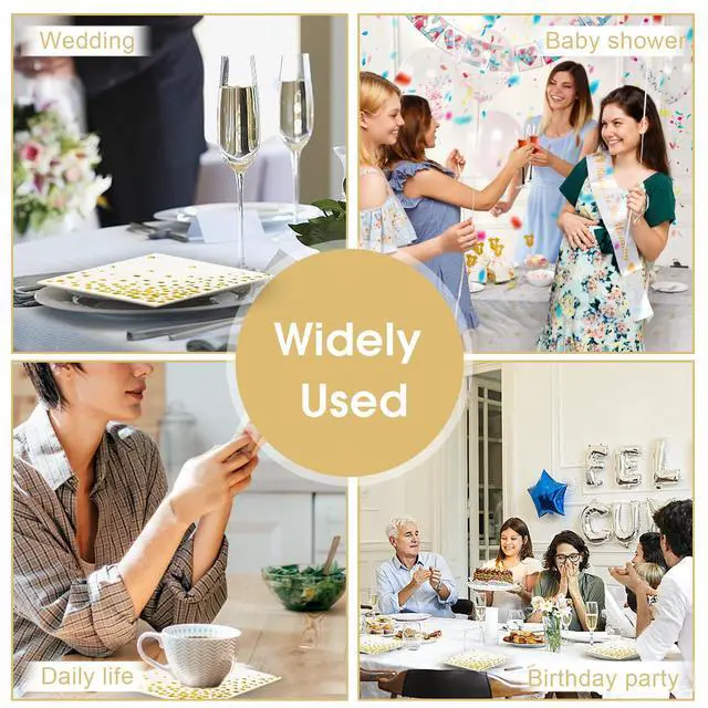 Alt view image 6 of 7 - 100 Pcs Gold Cocktail Napkins, 3-Ply, 5 x 5 Inches, White