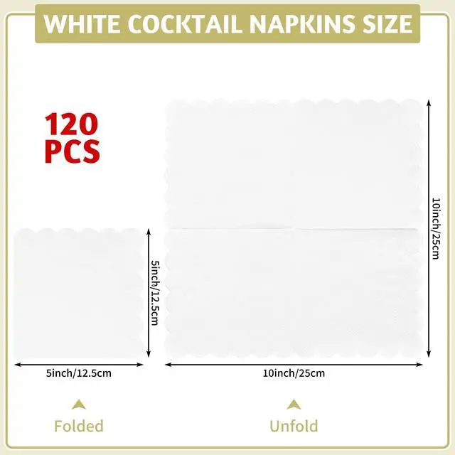 Alt view image 2 of 7 - 120 Pk Cocktail Napkins Scalloped White Napkins Disposable, 5"