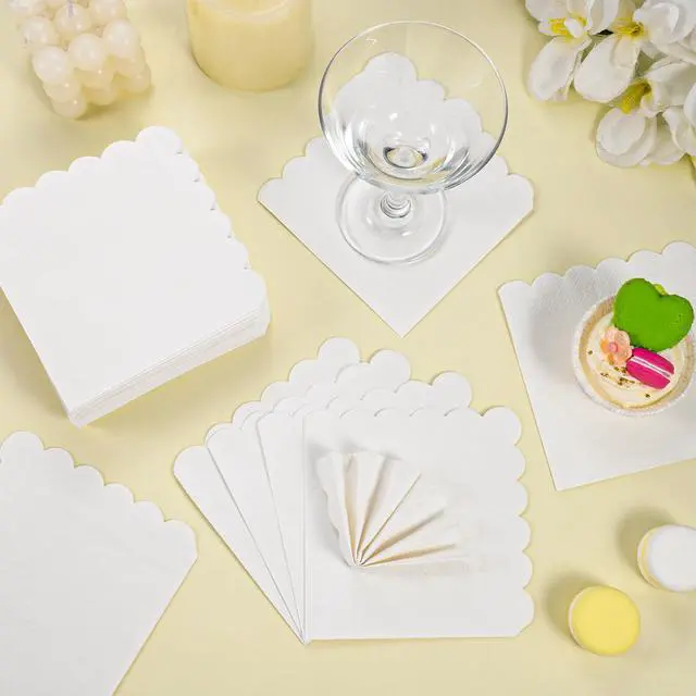 Alt view image 4 of 7 - 120 Pk Cocktail Napkins Scalloped White Napkins Disposable, 5"