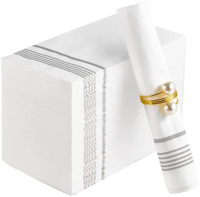 Main image of 100 Paper Napkins Disposable Guest Towels, 3-ply Silver Dinner Napkins