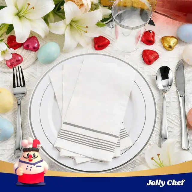 Alt view image 3 of 7 - 100 Paper Napkins Disposable Guest Towels, 3-ply Silver Dinner Napkins