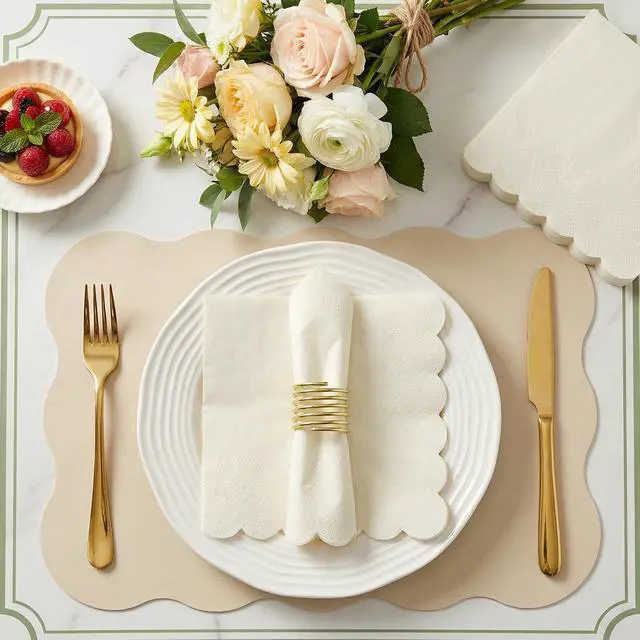 Alt view image 6 of 7 - 120 Pcs Cocktail Napkins Scalloped Ivory Paper Napkins Disposable Cream Dessert Beverage Party Napkin for Wedding, Bridal Baby Shower, Birthday