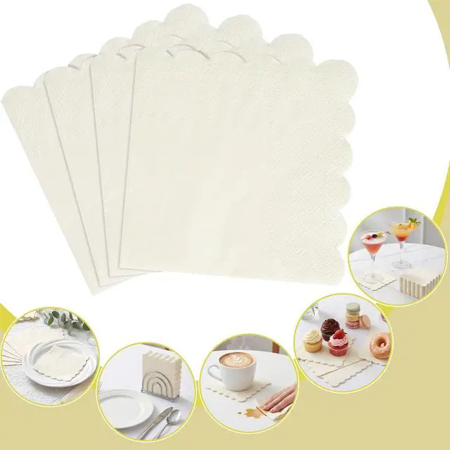 Alt view image 7 of 7 - 120 Pcs Cocktail Napkins Scalloped Ivory Paper Napkins Disposable Cream Dessert Beverage Party Napkin for Wedding, Bridal Baby Shower, Birthday