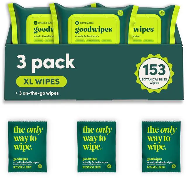 Main image of Flushable Wipes - Botanical Bliss, 153 Wipes (3 Pack + 3 Singles)