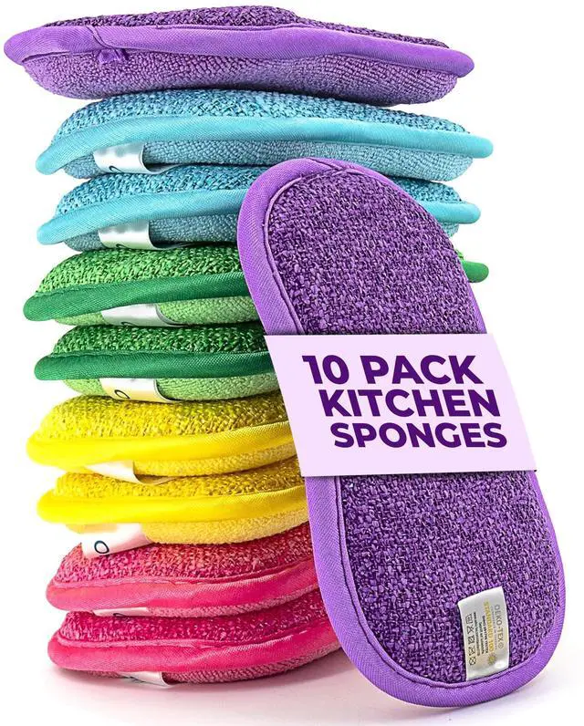 Main image of 10 Kitchen Sponges Pack Washable and Reusable Dishes Sponge Rubber 6 X 3 inches - Multicolored