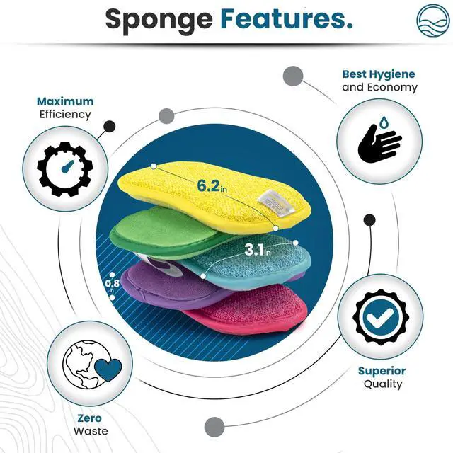 Alt view image 2 of 6 - 10 Kitchen Sponges Pack Washable and Reusable Dishes Sponge Rubber 6 X 3 inches - Multicolored
