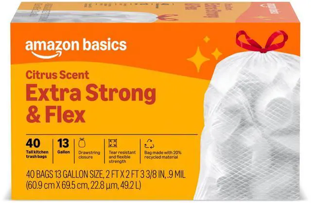 Main image of Extra Strong & Flex Tall Kitchen Drawstring Trash Bags, Citrus Scent, 13 Gallon, 40 Count