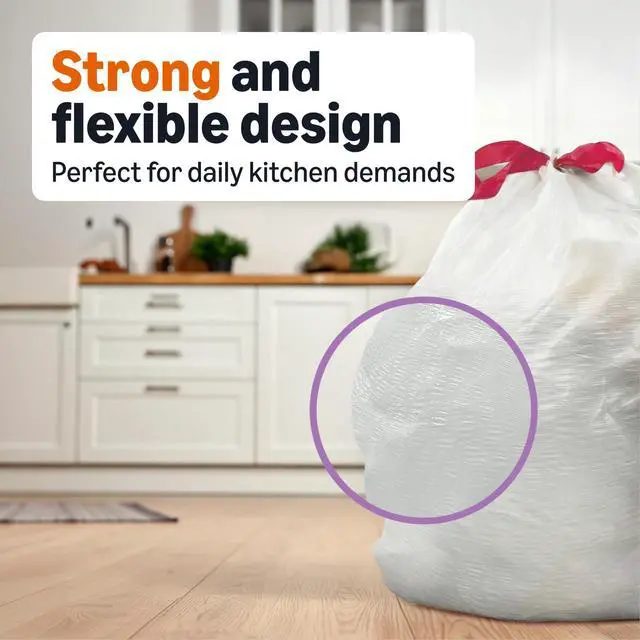 Alt view image 2 of 6 - Extra Strong & Flex Tall Kitchen Drawstring Trash Bags, Citrus Scent, 13 Gallon, 40 Count