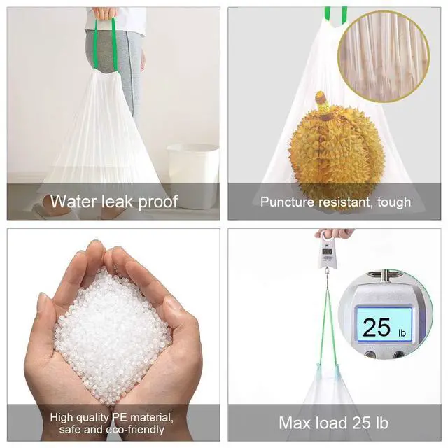 Alt view image 4 of 5 - 8 Gallon Drawstring Trash Bags,0.79 Mil Strong 60 Count Medium Garbage Bags