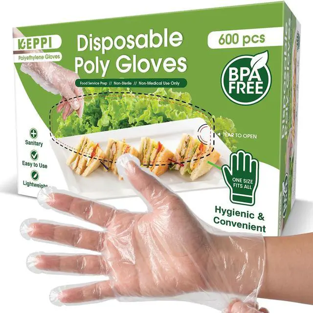Main image of 600 Pack Disposable Food Prep Gloves Clear Polyethylene, Latex- BPA & Powder-Free Bulk Kitchen Gloves for Cooking, Catering, BBQ, Baking, Restaurant Food Handling