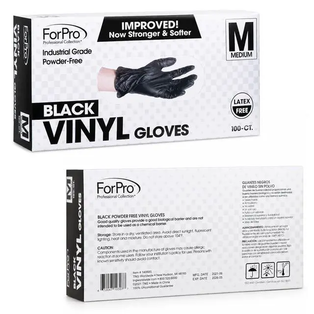 Alt view image 2 of 7 - Disposable Vinyl Gloves, Black, Industrial Grade, Powder-Free, Latex-Free, Non-Sterile, Food Safe, 2.75 Mil. Palm, 3.9 Mil. Fingers, Medium, 100-Count