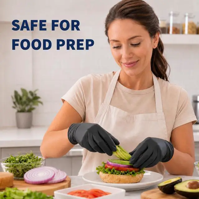 Alt view image 3 of 7 - Disposable Vinyl Gloves, Black, Industrial Grade, Powder-Free, Latex-Free, Non-Sterile, Food Safe, 2.75 Mil. Palm, 3.9 Mil. Fingers, Medium, 100-Count