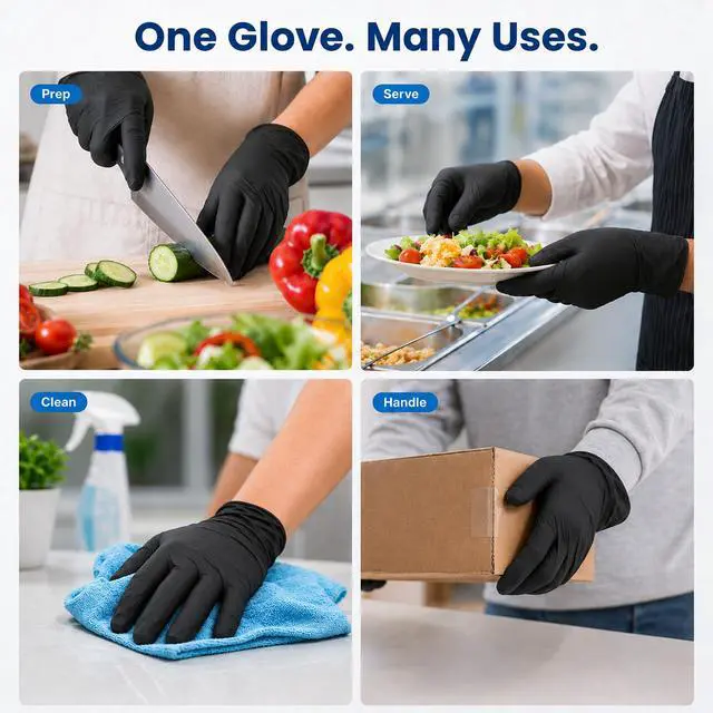 Alt view image 6 of 7 - Disposable Vinyl Gloves, Black, Industrial Grade, Powder-Free, Latex-Free, Non-Sterile, Food Safe, 2.75 Mil. Palm, 3.9 Mil. Fingers, Medium, 100-Count
