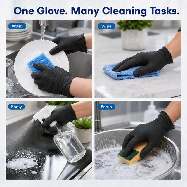 Alt view image 7 of 7 - Disposable Vinyl Gloves, Black, Industrial Grade, Powder-Free, Latex-Free, Non-Sterile, Food Safe, 2.75 Mil. Palm, 3.9 Mil. Fingers, Medium, 100-Count