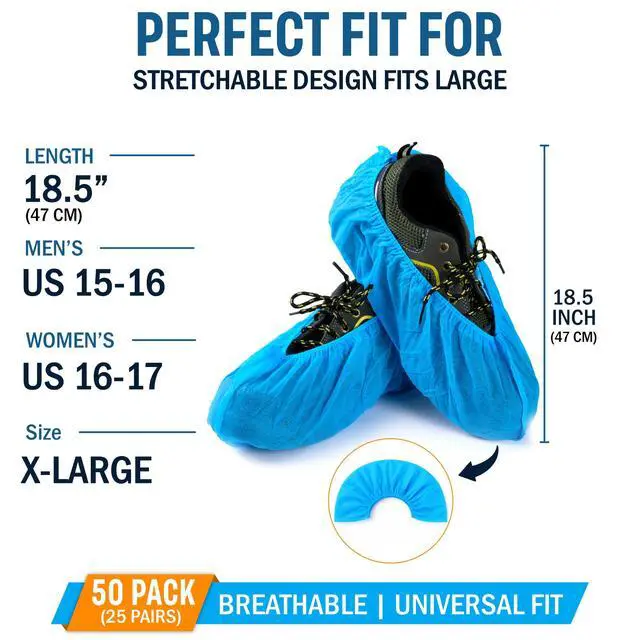 Alt view image 2 of 7 - XL Disposable Shoe Covers - 50 Pack (25 Pairs) Oversized Non-Woven Booties