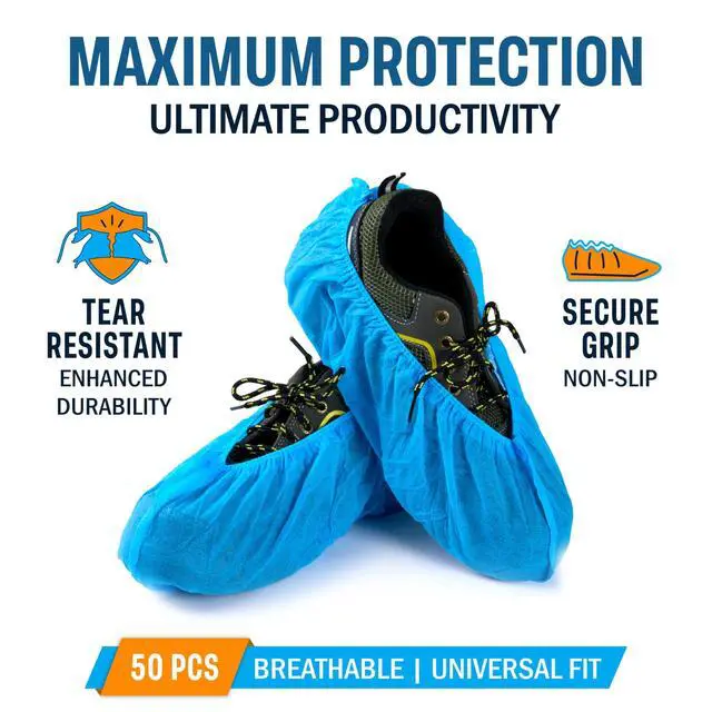 Alt view image 3 of 7 - XL Disposable Shoe Covers - 50 Pack (25 Pairs) Oversized Non-Woven Booties