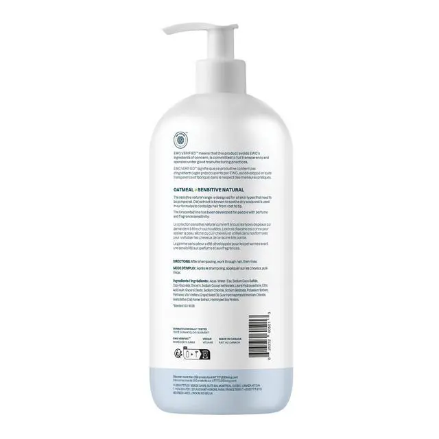 Alt view image 6 of 6 - Hair Shampoo for Sensitive Dry Scalp, EWG Verified, Soothing Oat, For Thin Hair, Naturally Derived Ingredients, Vegan and Plant-Based, Volume and Shine, Unscented, 32 Fl Oz