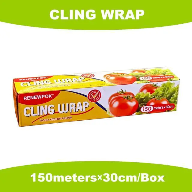 Alt view image 2 of 7 - Plastic Food Wrap- 485 SQ. FT. Kitchen Cling Wrap Includes Slide Cutter BPA-Free Clear Cling Film 30cm×150Meters