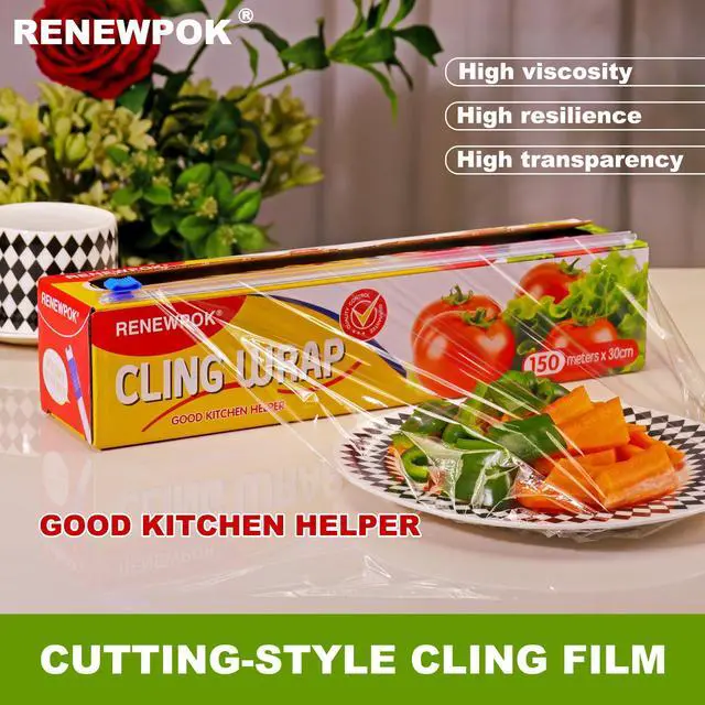 Alt view image 3 of 7 - Plastic Food Wrap- 485 SQ. FT. Kitchen Cling Wrap Includes Slide Cutter BPA-Free Clear Cling Film 30cm×150Meters