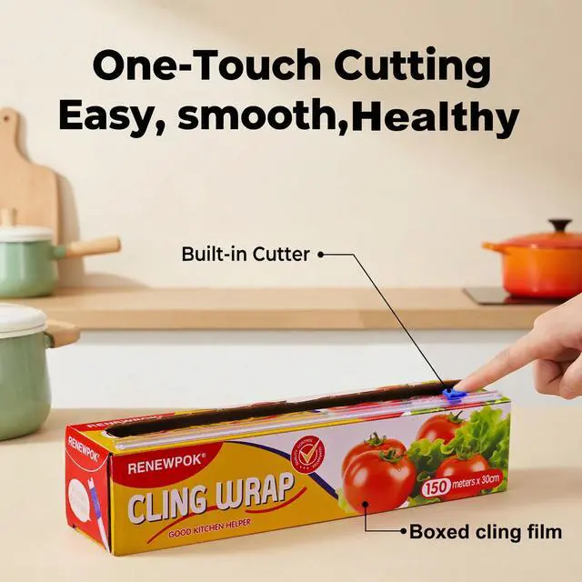 Alt view image 4 of 7 - Plastic Food Wrap- 485 SQ. FT. Kitchen Cling Wrap Includes Slide Cutter BPA-Free Clear Cling Film 30cm×150Meters