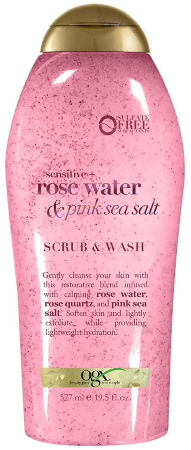 Main image of Sensitive + Rose Water & Pink Sea Salt Body Scrub, 19.5 fl oz | Gentle Exfoliating Daily Body Wash, Rose Quartz, Softens Skin, Sulfate-Free Surfactants
