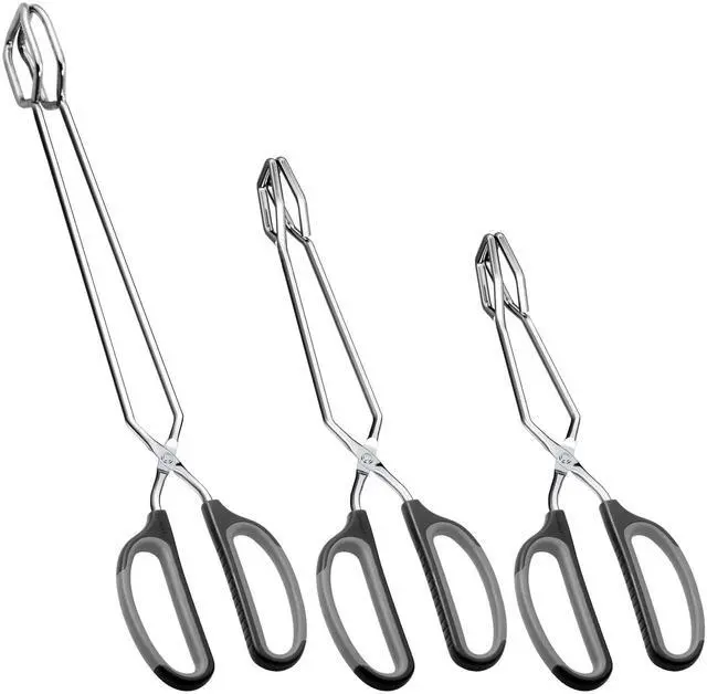 Main image of Stainless Steel Scissor Tongs Cooking Tongs Set, Set of 3 (Black Handle, 10" 12" 16")
