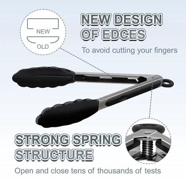 Alt view image 4 of 7 - 2 Pack Black Premium Stainless Steel Heat Resistant Kitchen Tongs for cooking,set of 9" and 12",Non Scratch Silicone cooking Tong Tip for Cooking Pans,Strong Grip BBQ tongs for Grabbing Hot Food