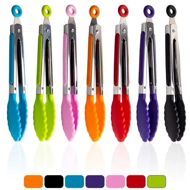 Alt view image 7 of 7 - 7 Pack Kitchen Tongs Set 7-Inch Color Mini Small Food Tongs with Stainless Steel Silicon Handles and Nylon Tips Heat Resistant Tongs for Cooking, Serving, BBQ, Grilling, Salad and More