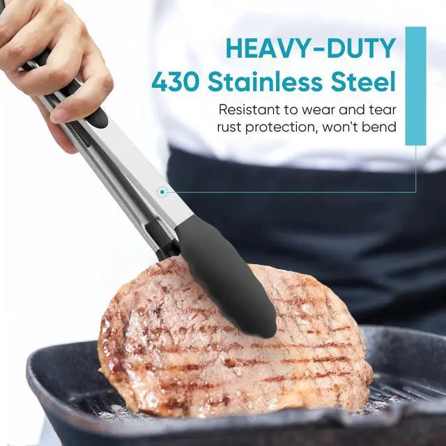 Alt view image 2 of 7 - 12-Inch Kitchen Tongs for Cooking with Silicone Tip,Black