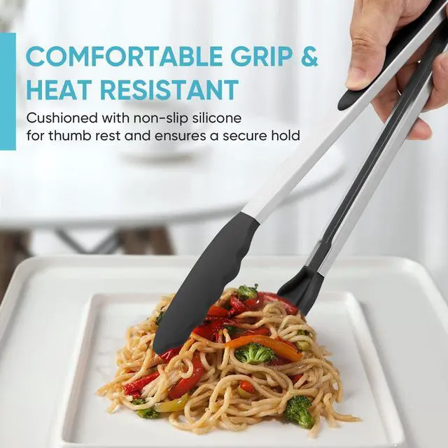 Alt view image 3 of 7 - 12-Inch Kitchen Tongs for Cooking with Silicone Tip,Black